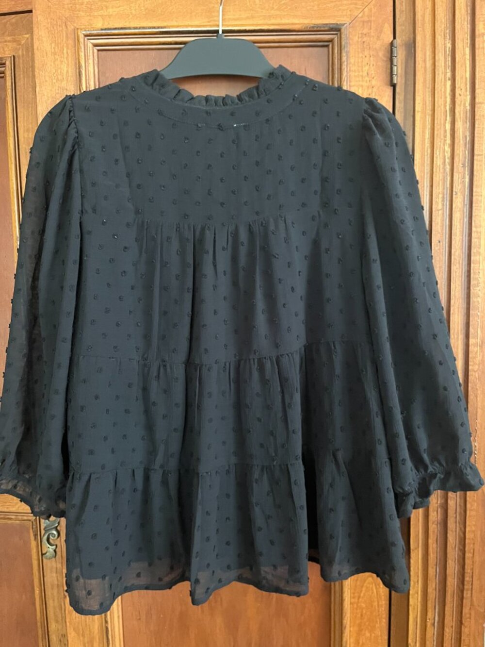 Monteau Los Angeles Swiss Dot Tiered Babydoll Blouse Black XL - Picture 3 of 3